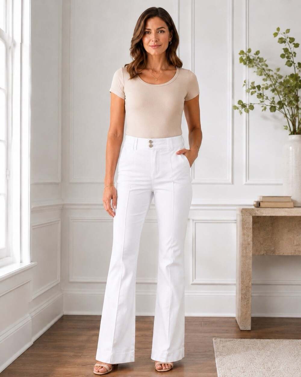 Talbots White Flare Jeans 10P Petite Front Seam Pintuck Midrise Coastal Nautical